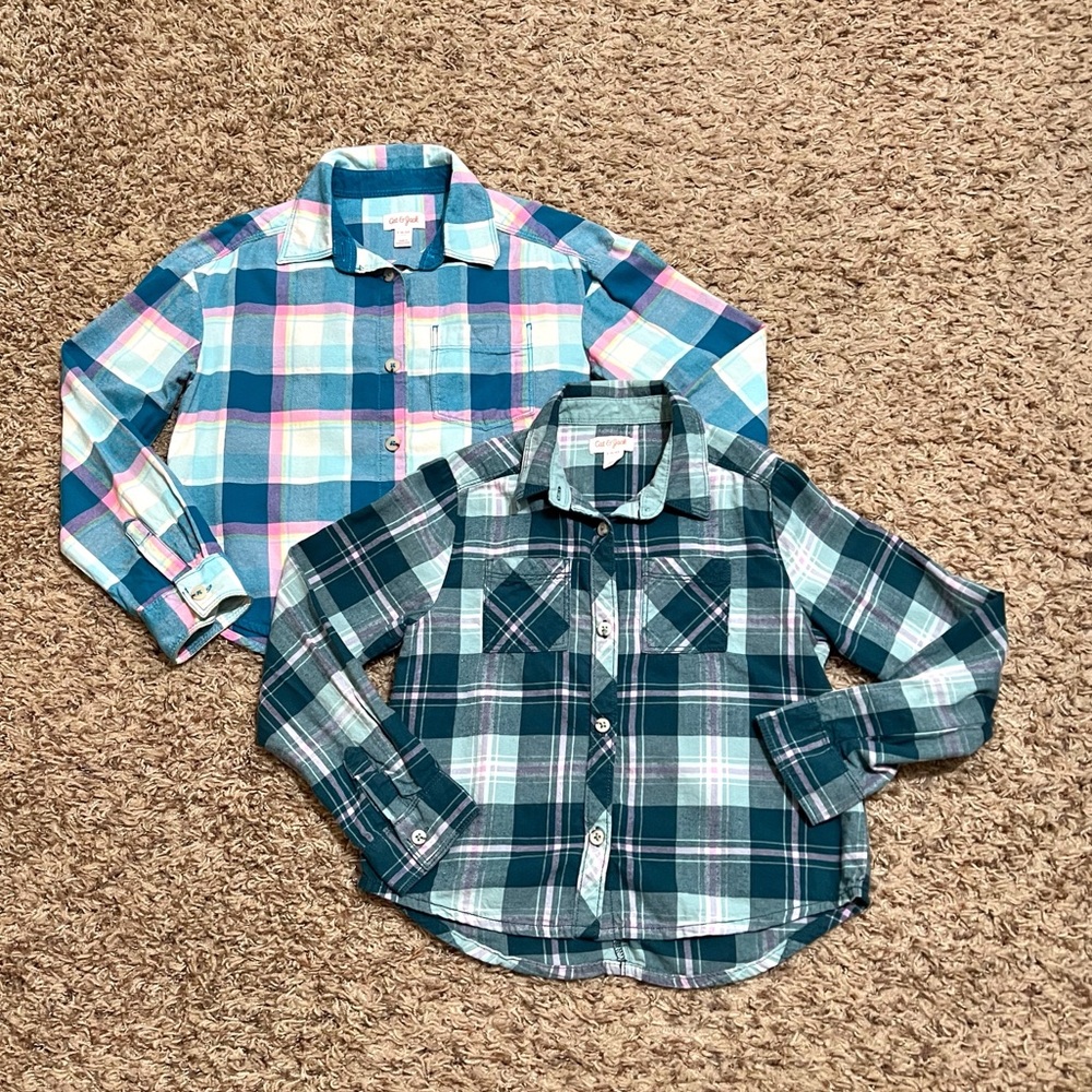 [Cat & Jack] 2 Little Girl Plaid Flannels Size 6 Western Rodeo Holidays Boho
